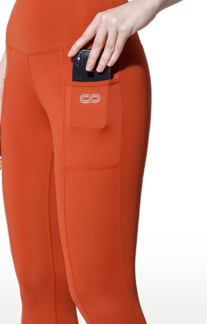 Women's Orange Polyester Activewear Legging