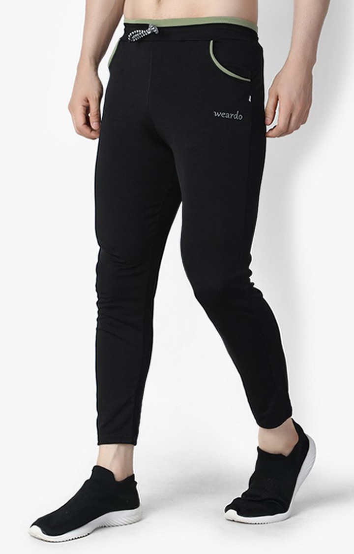 Men's Black Lycra Solid Trackpants