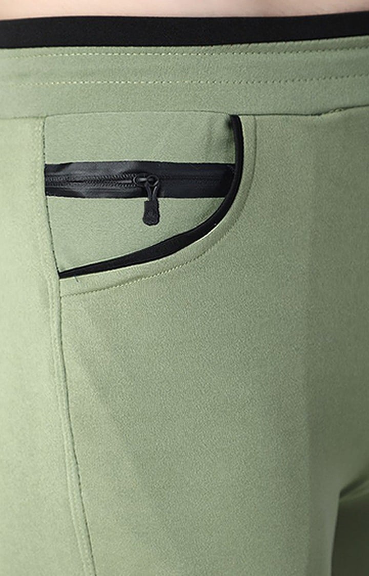 Men's Green Lycra Solid Trackpants