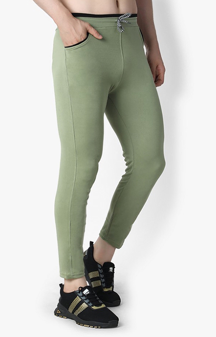 Men's Green Lycra Solid Trackpants
