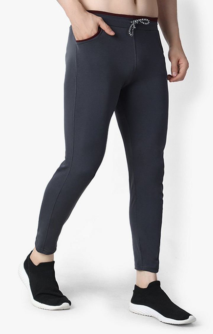 Men's Grey Lycra Solid Trackpants