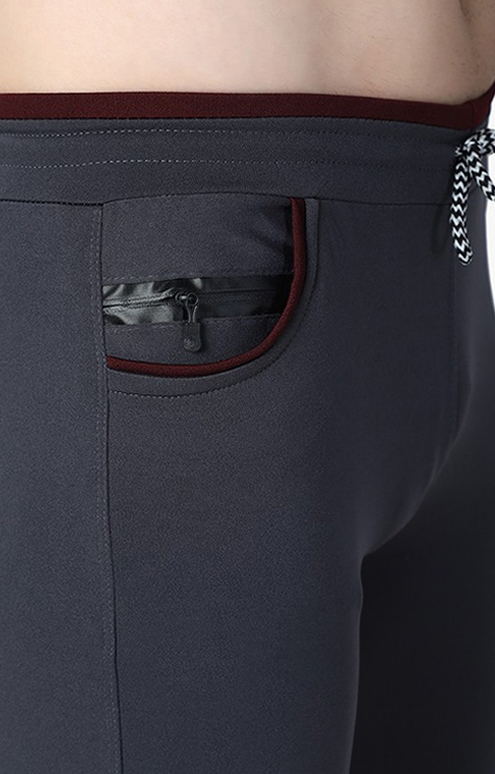 Men's Grey Lycra Solid Trackpants