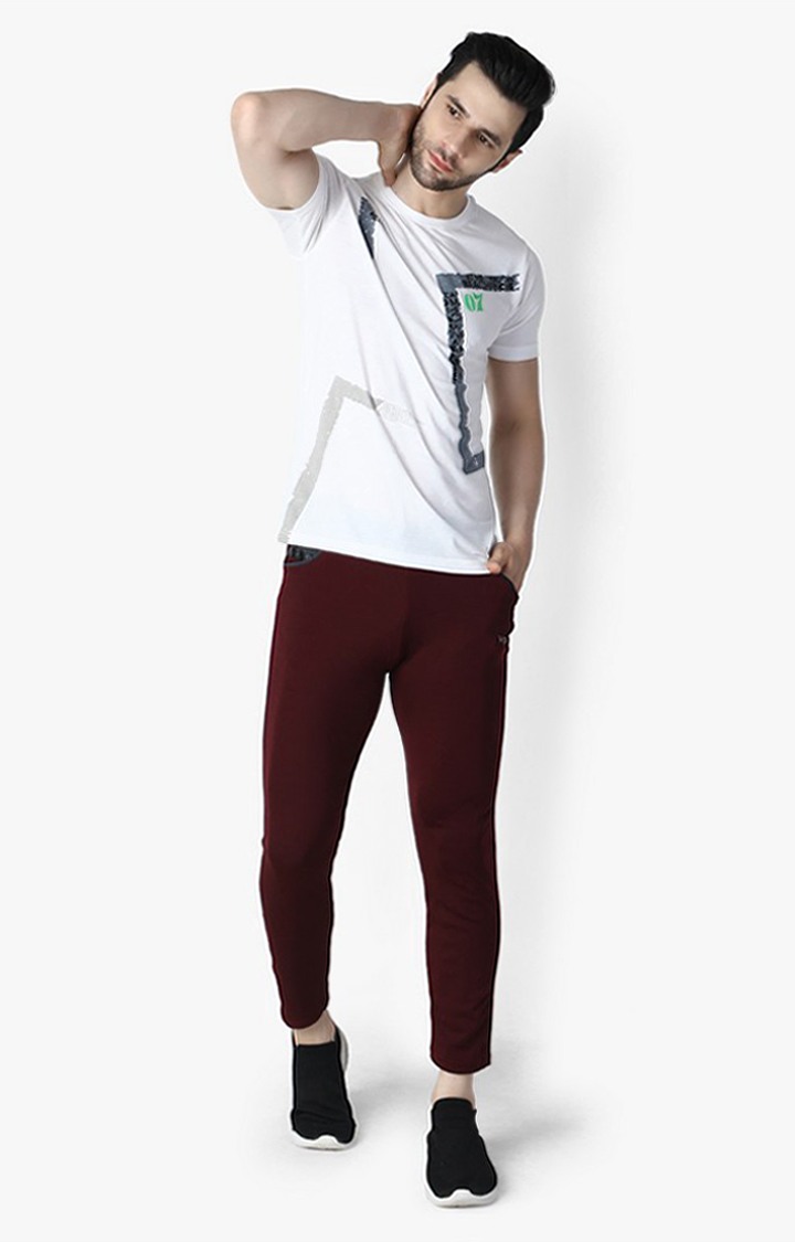 Men's Red Lycra Solid Trackpants