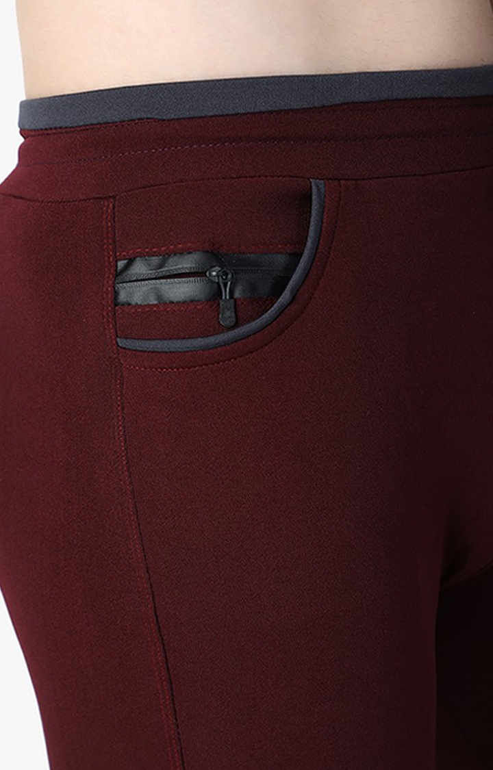 Men's Red Lycra Solid Trackpants