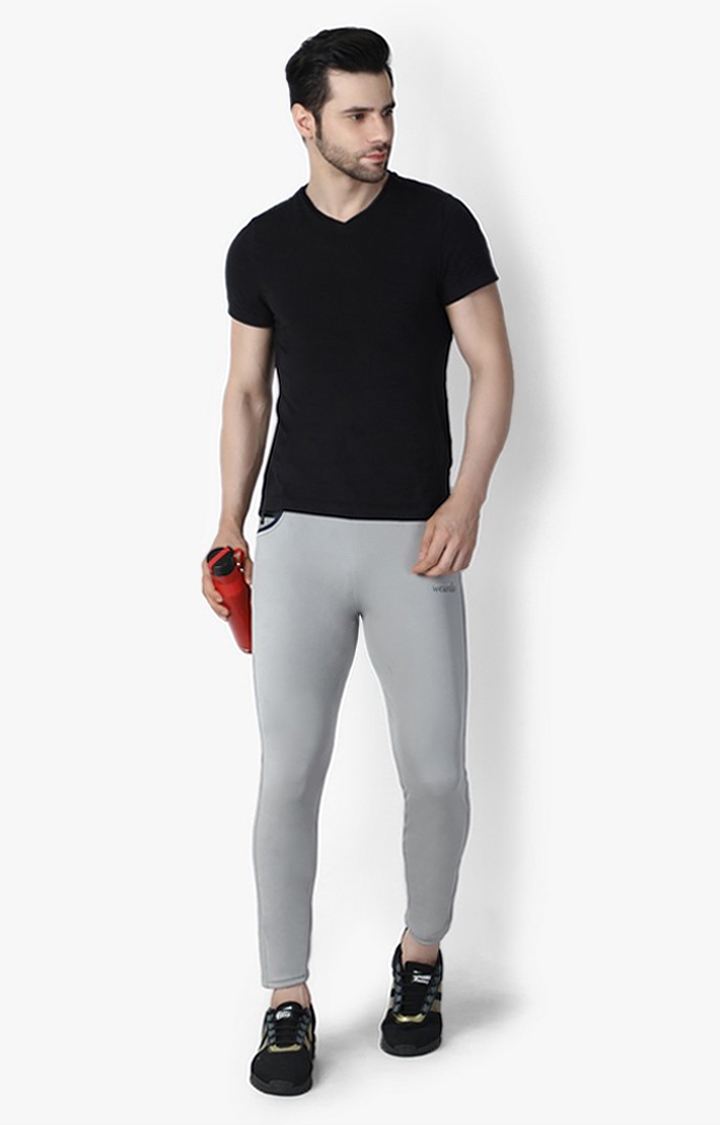 Men's Silver Lycra Solid Trackpants