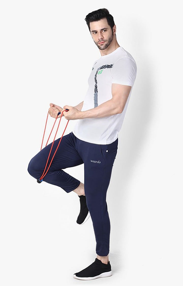 Men's Blue Lycra Solid Trackpants