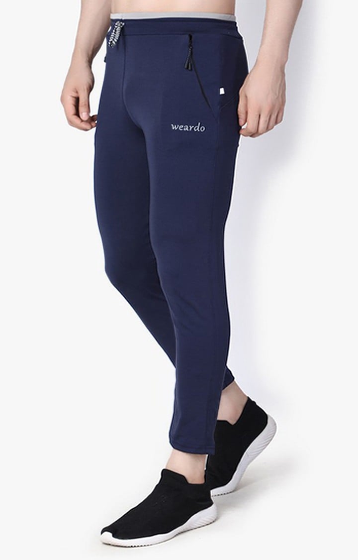 Men's Blue Lycra Solid Trackpants