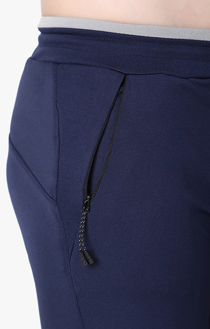 Men's Blue Lycra Solid Trackpants