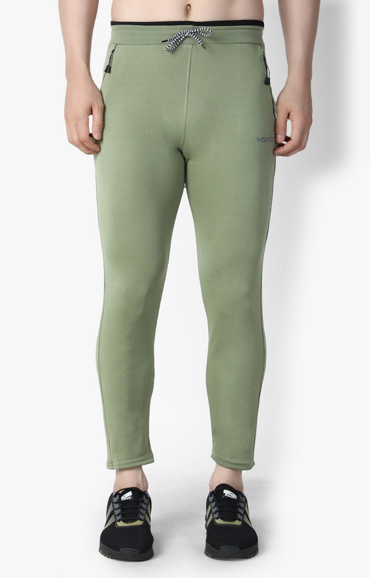 Weardo | Men's Green Lycra Solid Trackpants