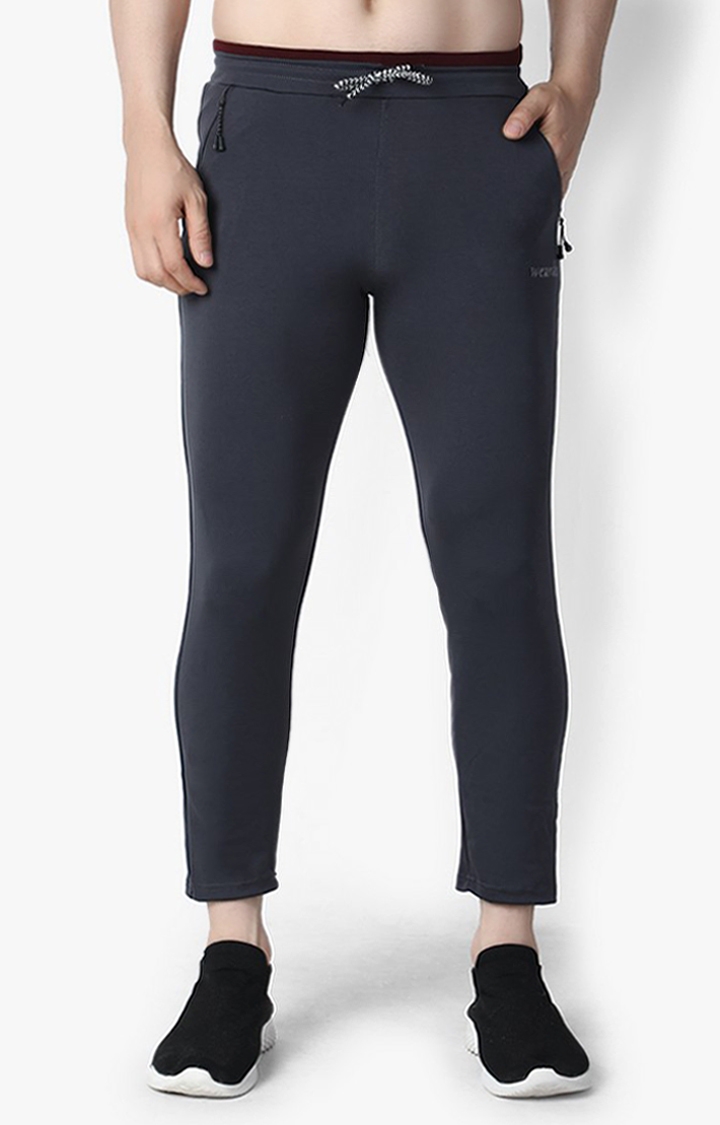 Weardo | Men's Grey Lycra Solid Trackpants