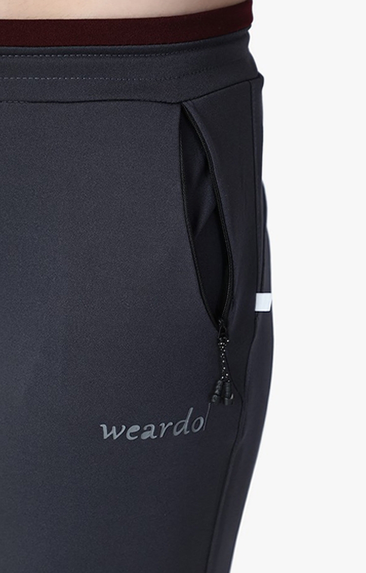 Weardo | Men's Grey Lycra Solid Trackpants 5