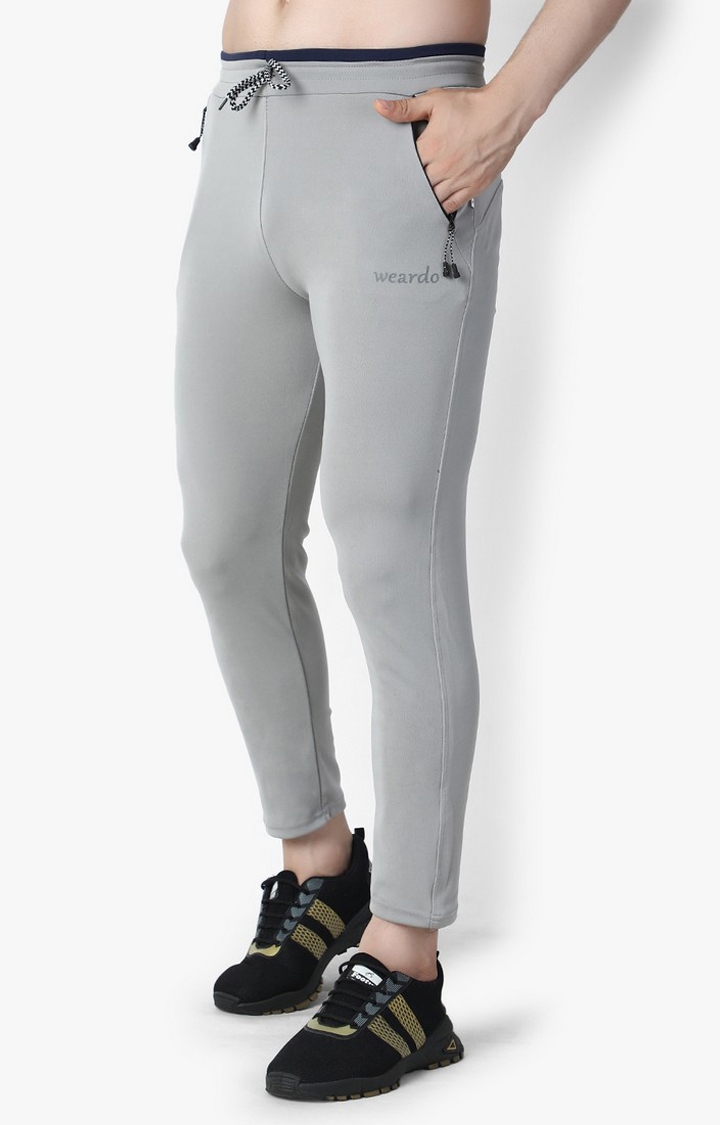Weardo | Men's Silver Lycra Solid Trackpants 2