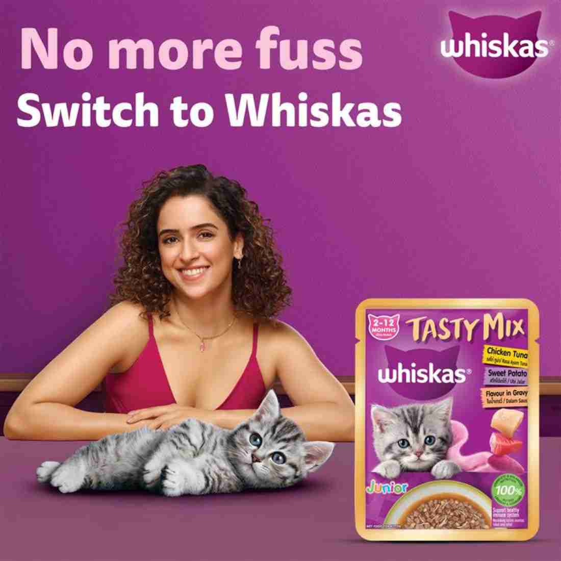Whiskas Tasty Mix Junior Pouch Chicken Tuna Sweet Potato Flavor in Gravy for Cats 70g