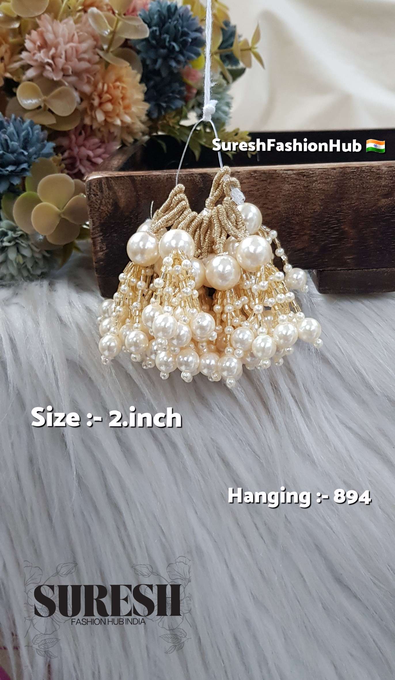 H-894 Elegant Handmade Moti–Cutdhana Tassel – Pearl Gold