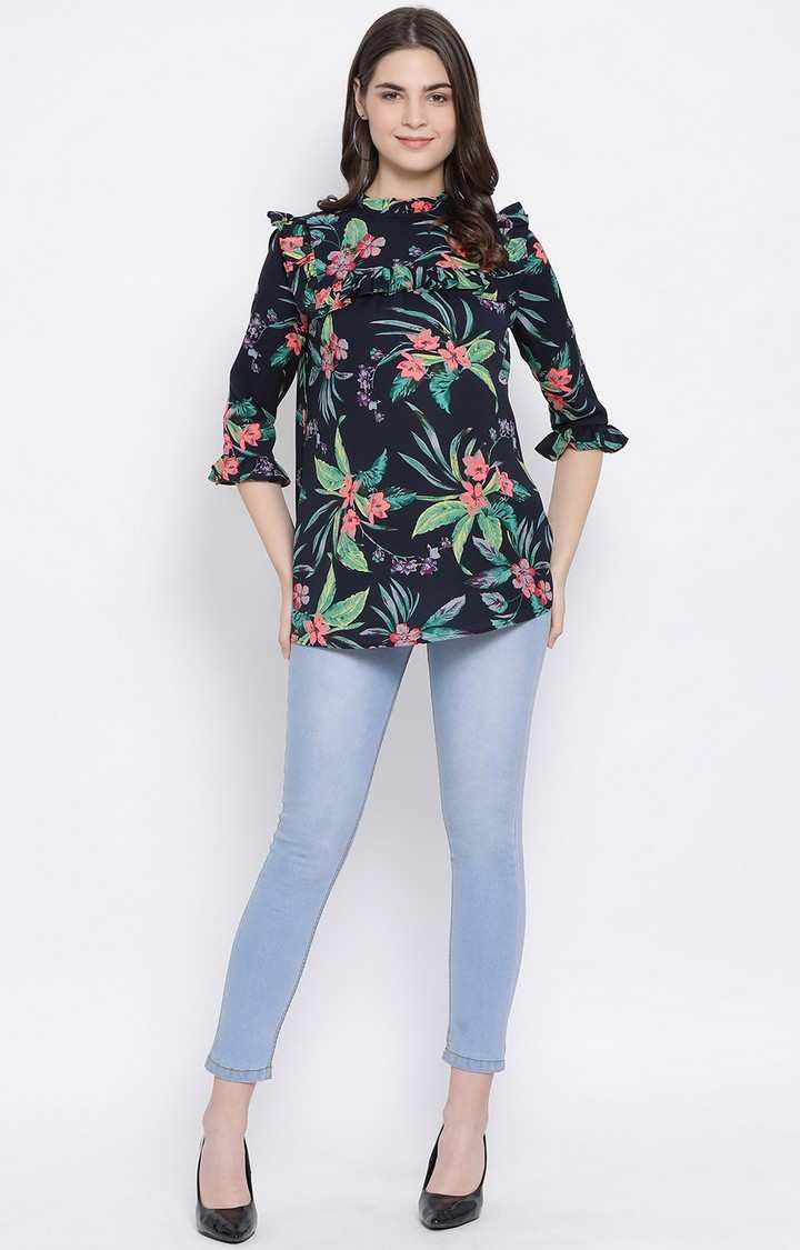 Floral Wave Ruffle Maternity Top