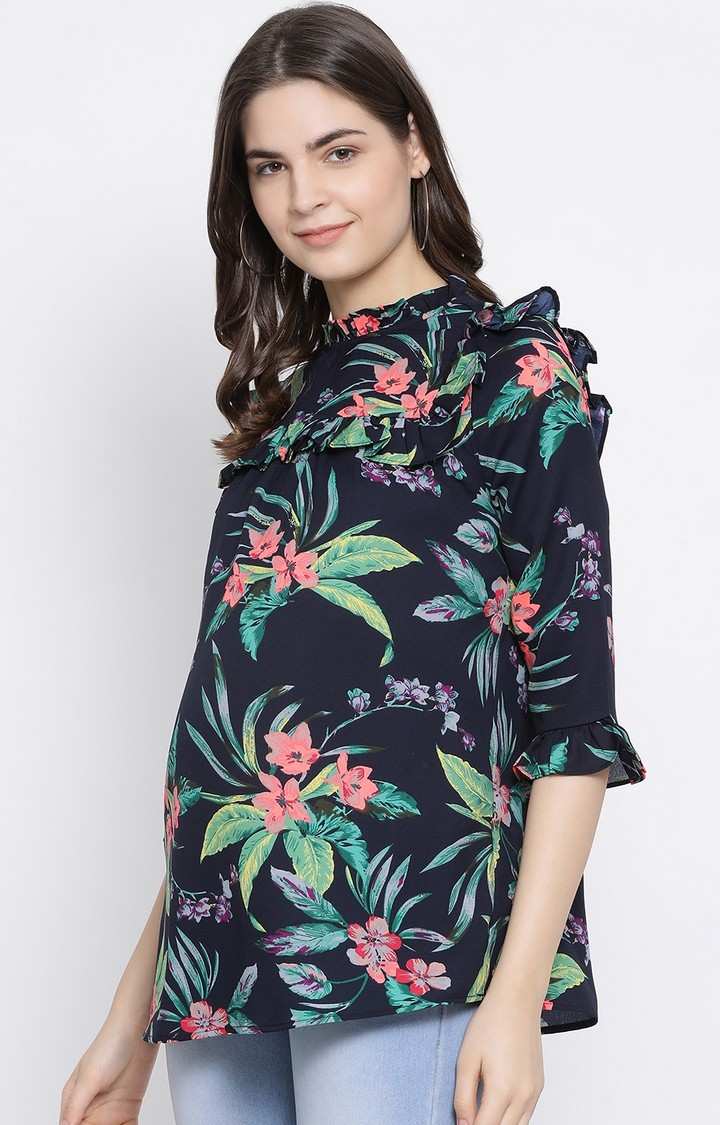 Floral Wave Ruffle Maternity Top