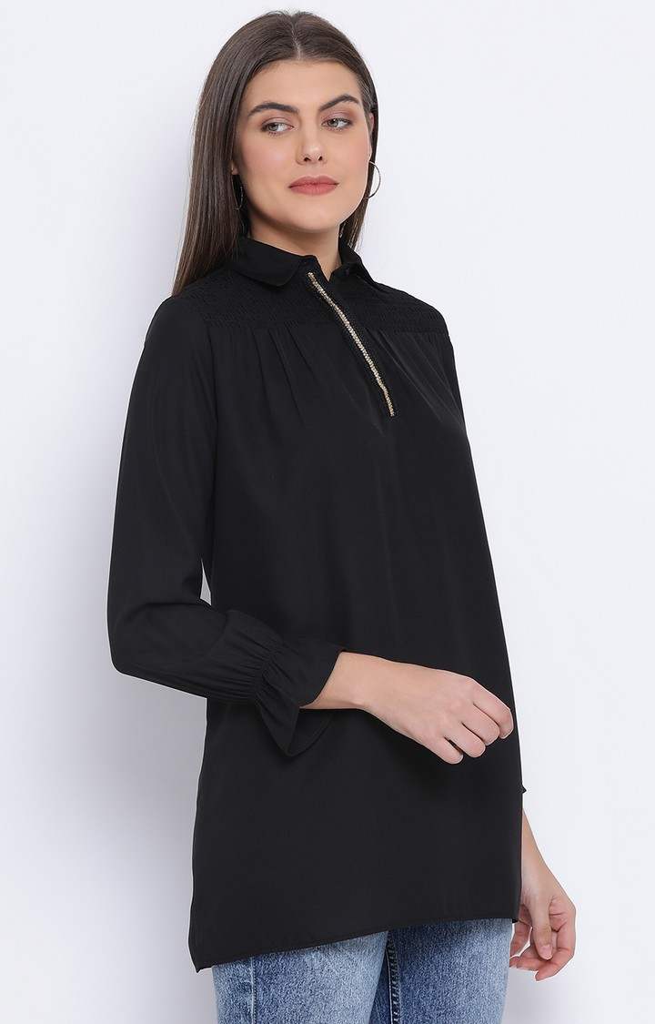 Black Shelly Zipper Women Tunic