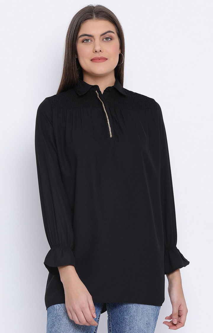 Black Shelly Zipper Women Tunic