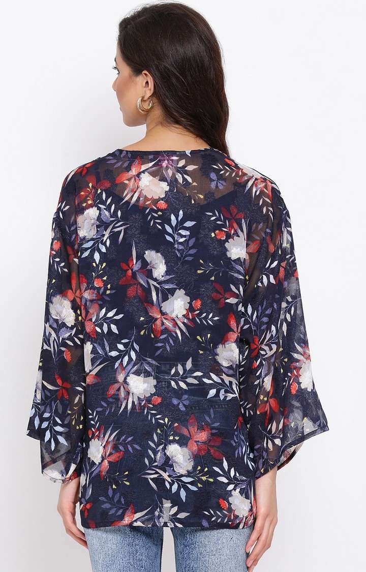 Floral Blue Print Women Shrug With Cami