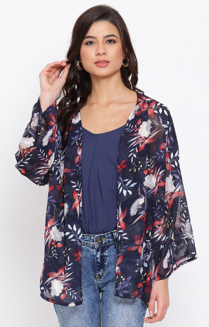 oxolloxo | Floral Blue Print Women Shrug With Cami