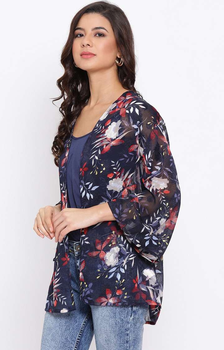 Floral Blue Print Women Shrug With Cami