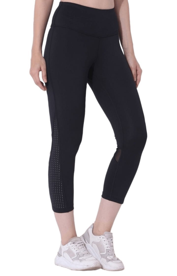 Women's Black Polyester Activewear Legging