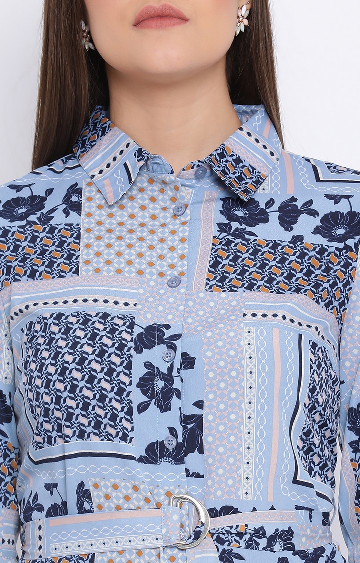 Floral Printed Collar Back Women Dress