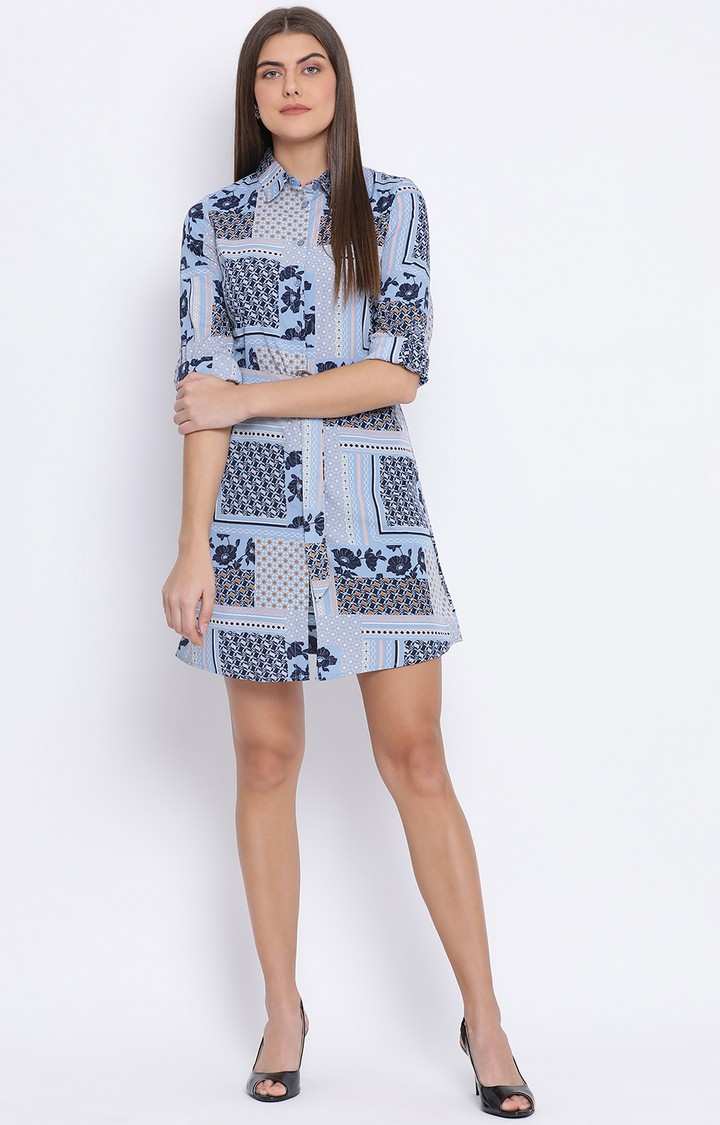 Floral Printed Collar Back Women Dress
