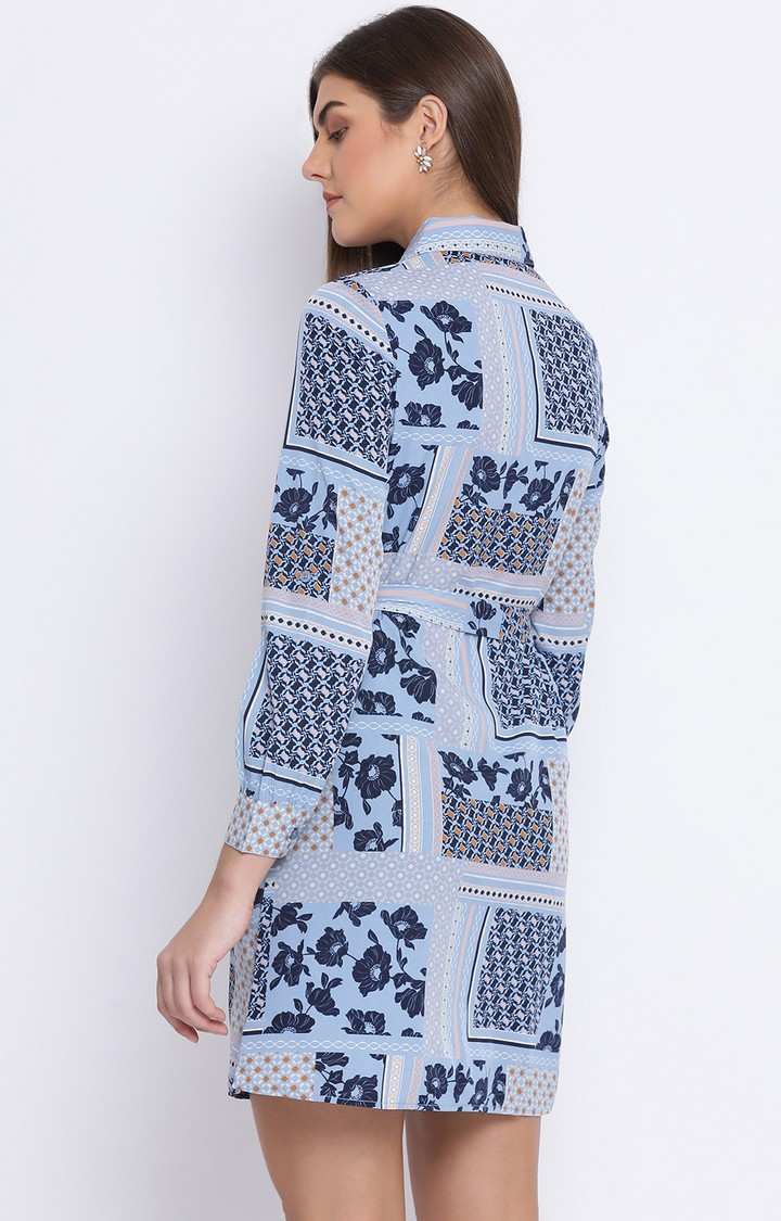 Floral Printed Collar Back Women Dress