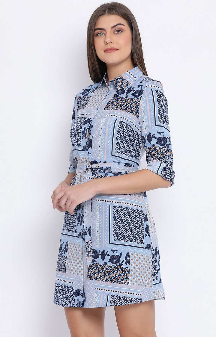 Floral Printed Collar Back Women Dress