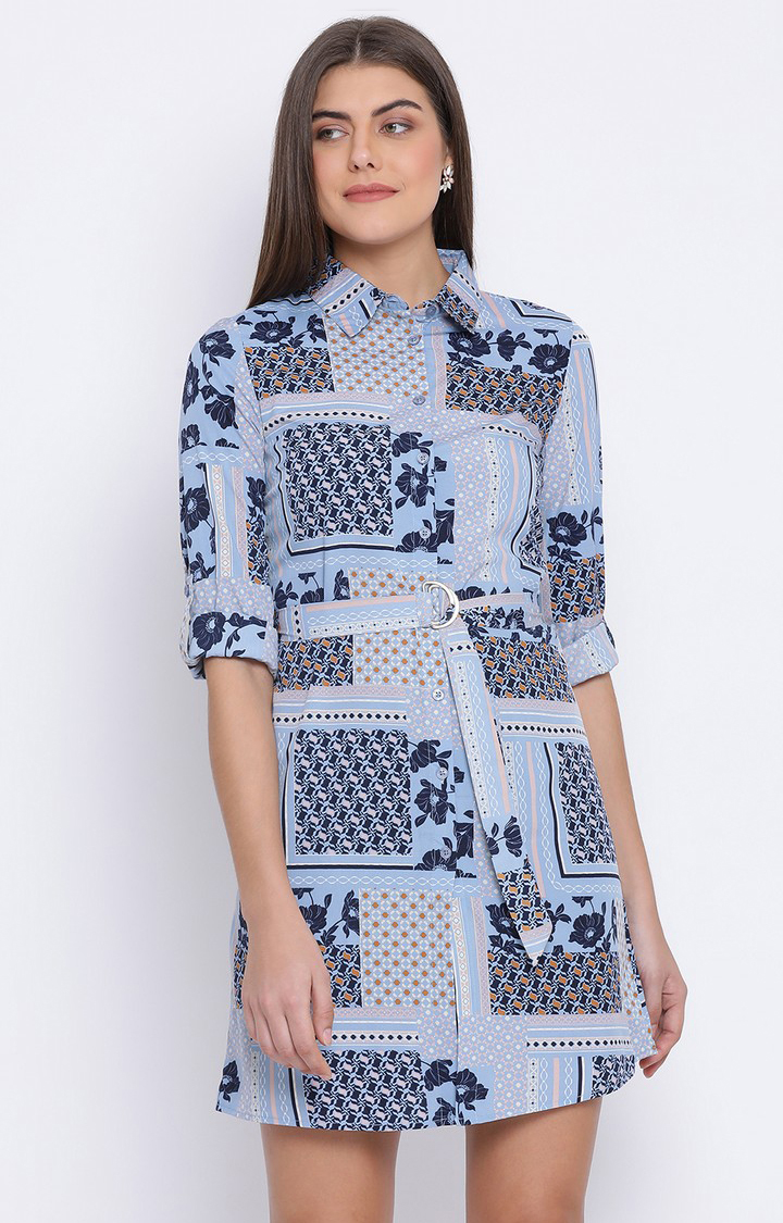 Floral Printed Collar Back Women Dress