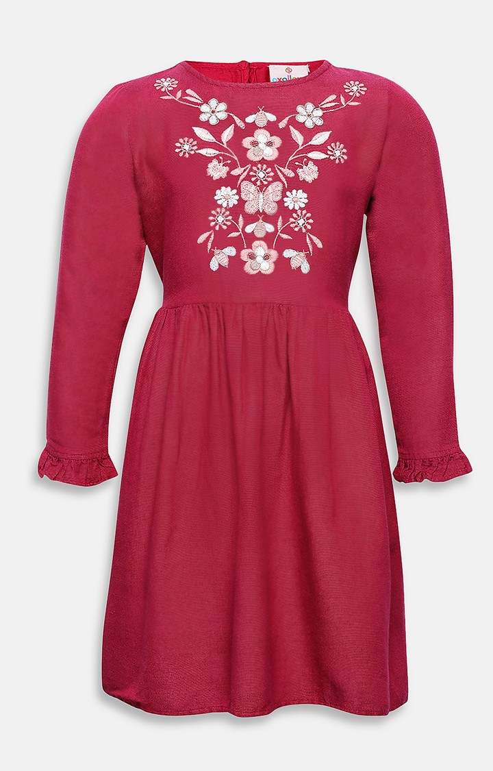 Maroon Debby Embroidered Girl’S Dress