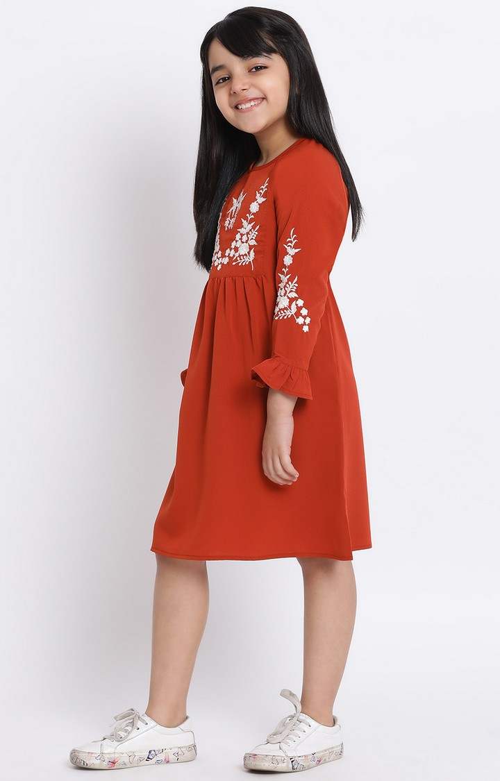 Rust Pastel Embroidered Girl’S Dress