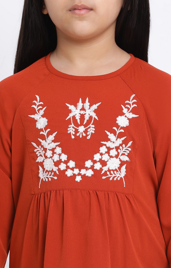 Rust Pastel Embroidered Girl’S Dress