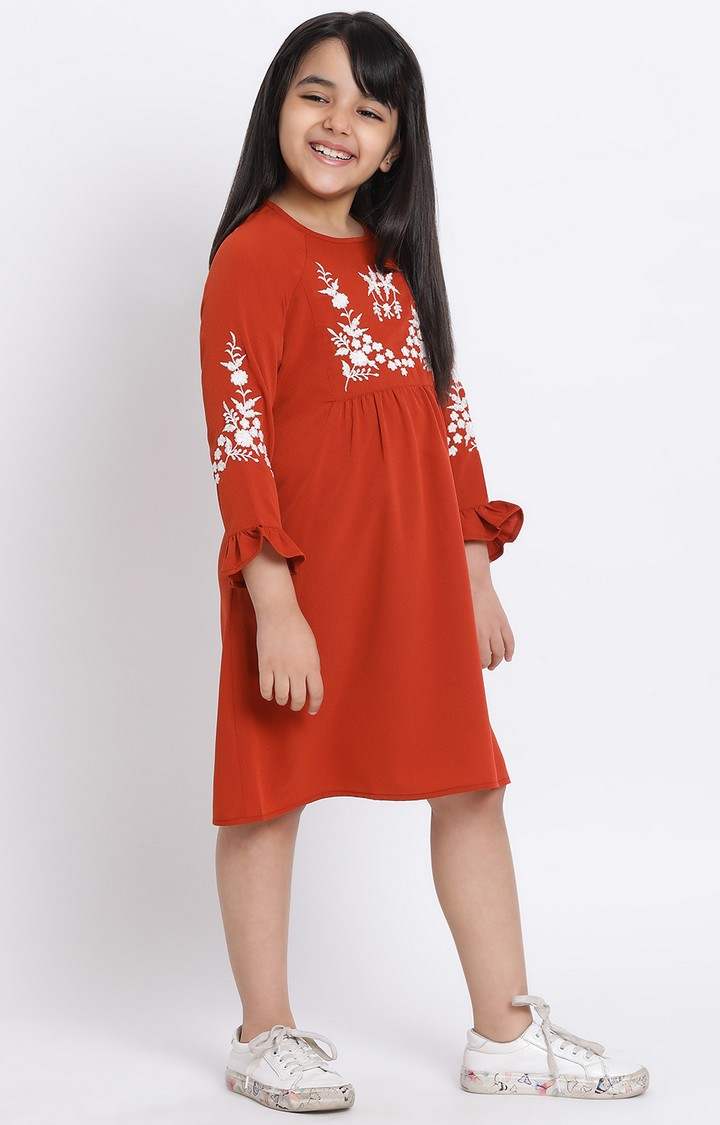 Rust Pastel Embroidered Girl’S Dress