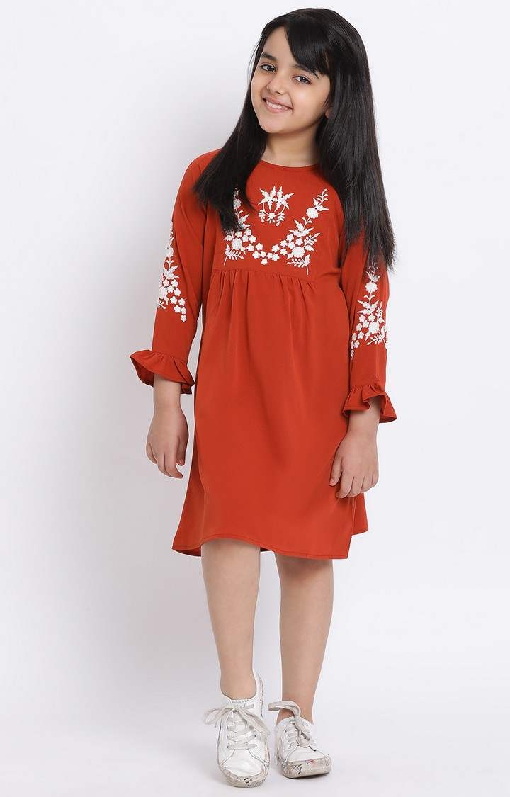 Rust Pastel Embroidered Girl’S Dress