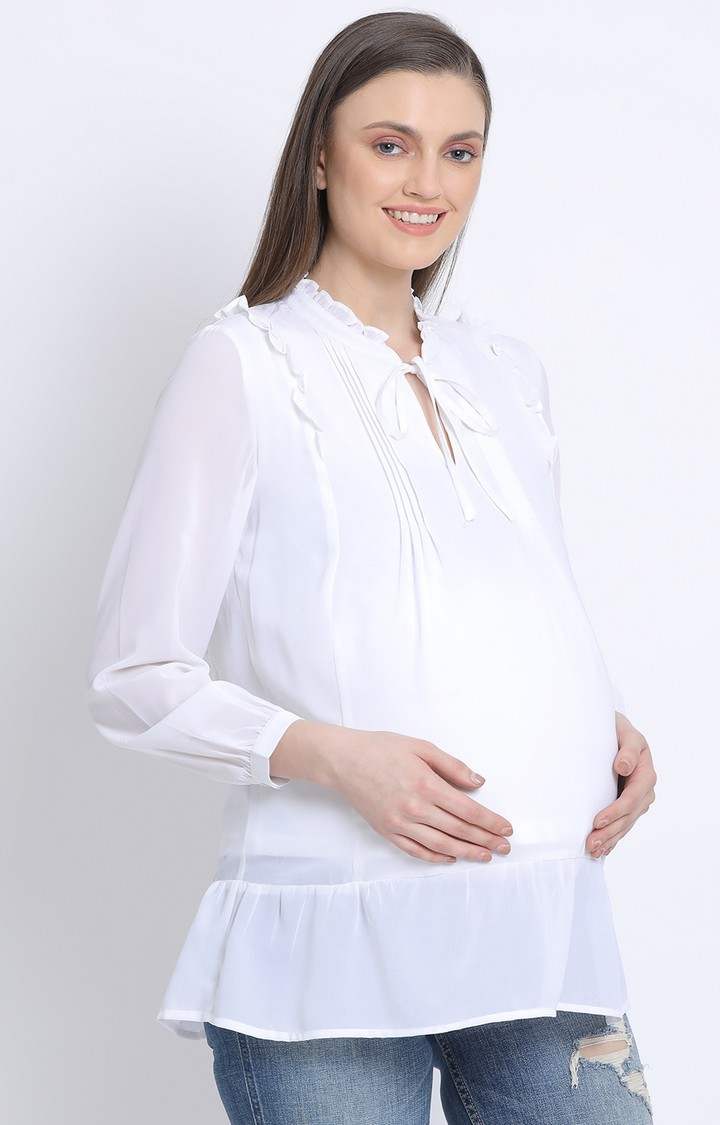 Pearl White Stylized Maternity Women Top