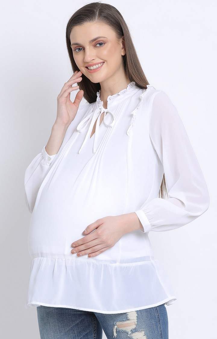 Pearl White Stylized Maternity Women Top
