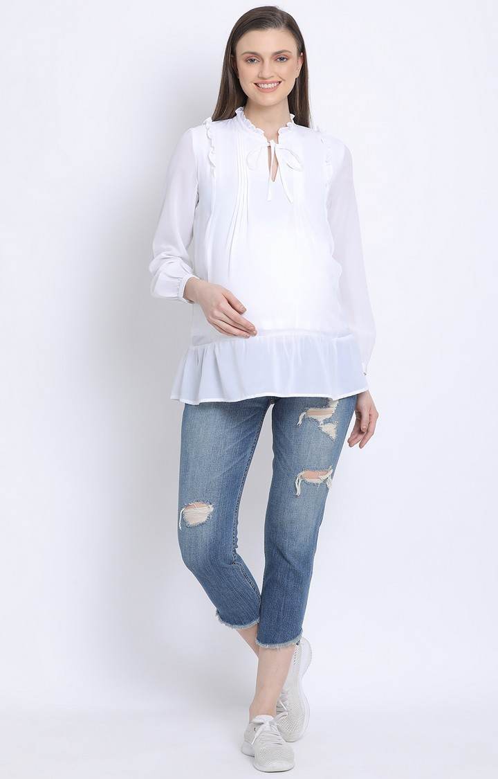 Pearl White Stylized Maternity Women Top