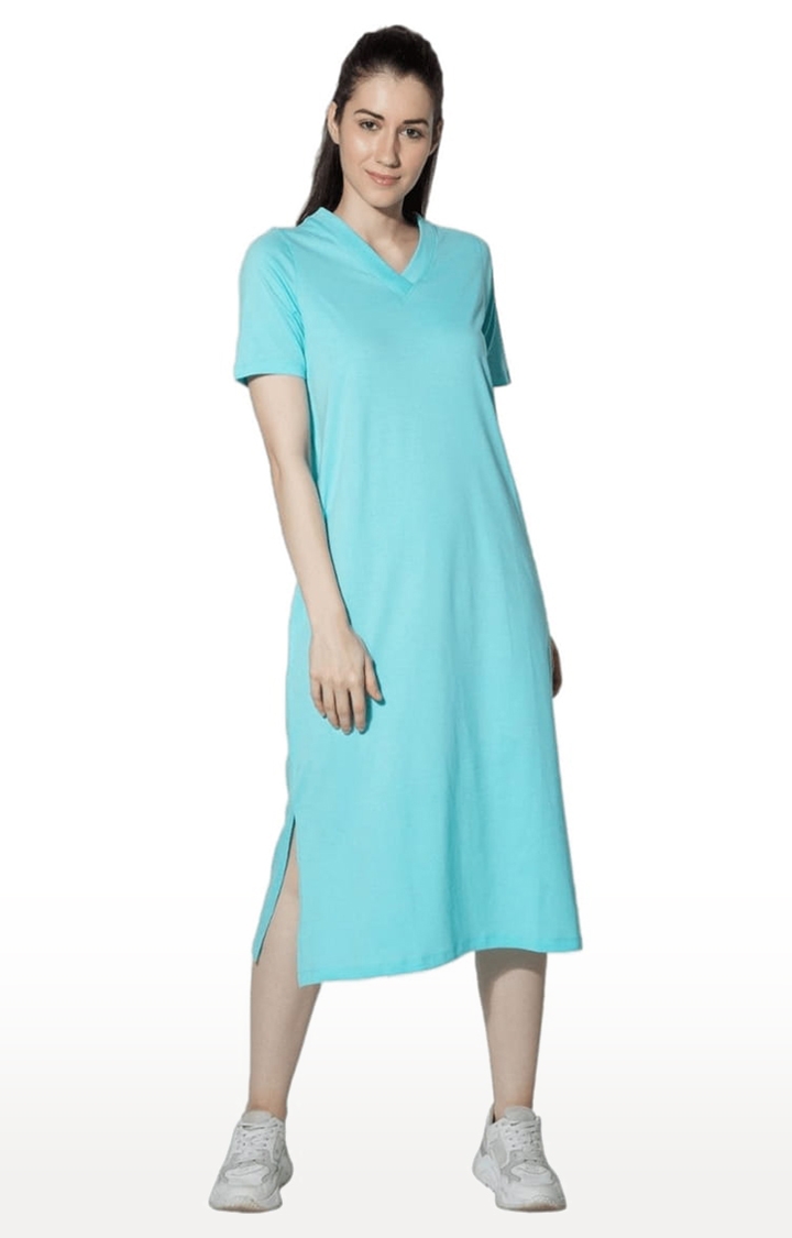 SilverTraq | Women's Turquoise Polyester Maxi Dress