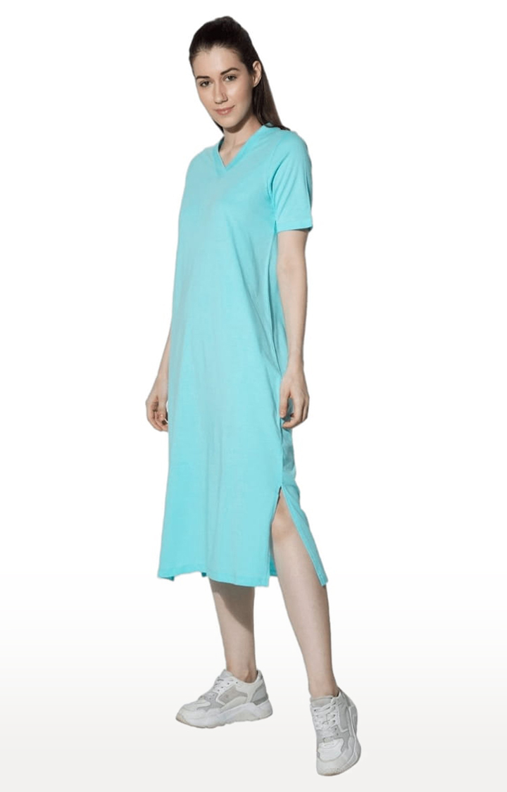 Women's Turquoise Polyester Maxi Dress
