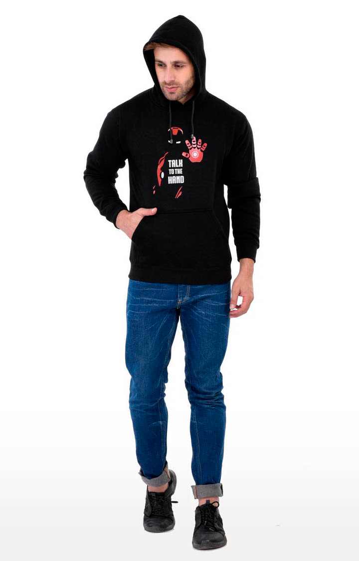 Men's Black Polycotton Printed Hoodies