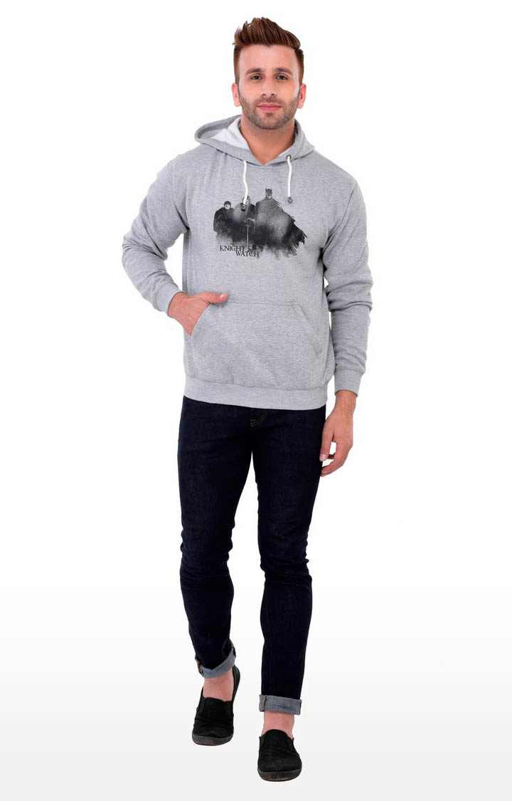 Men's Grey Polycotton Printed Hoodies