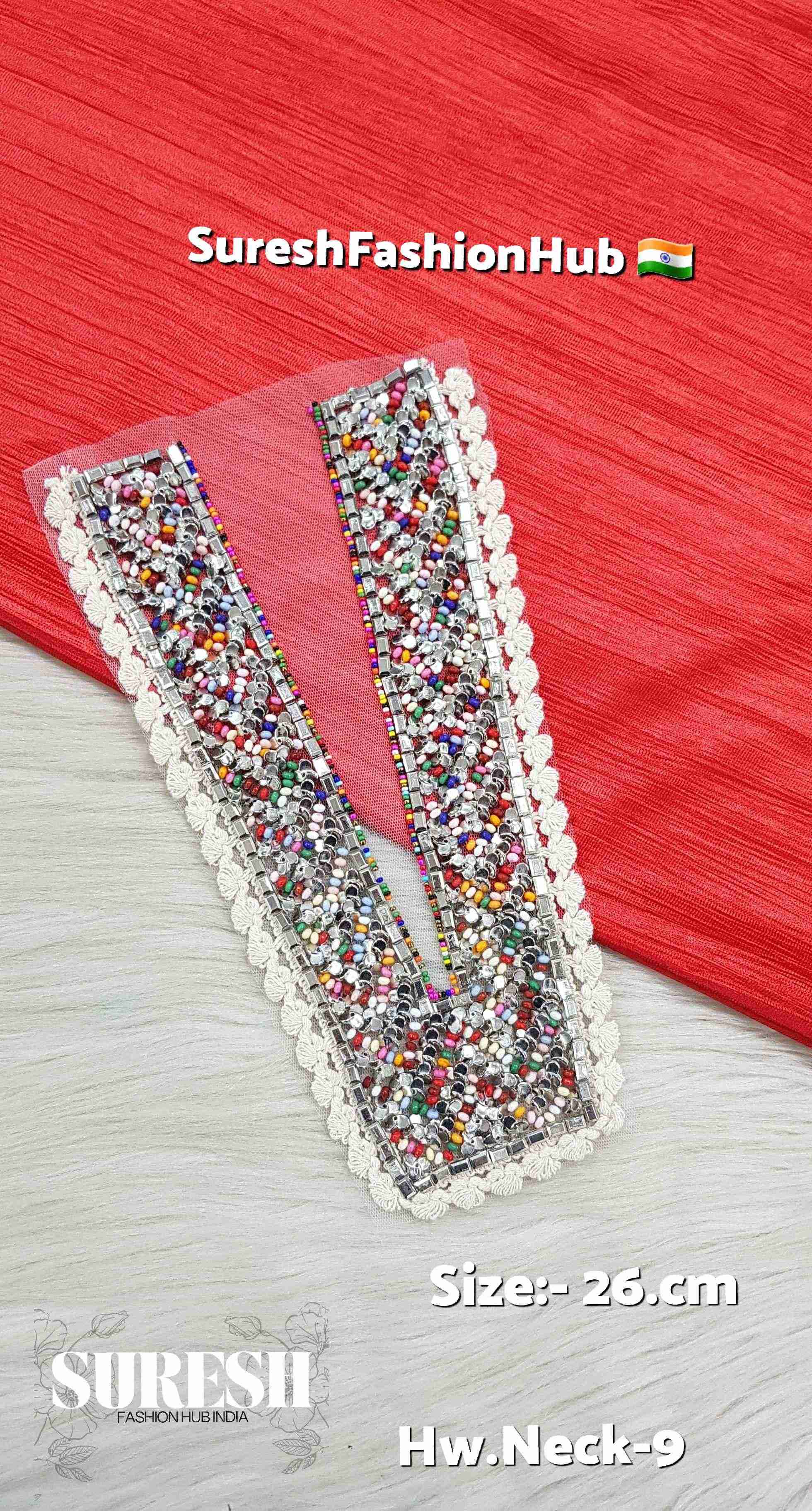 Boho Radiance Handcrafted Neck Patch – Multicolor on Off-White Net