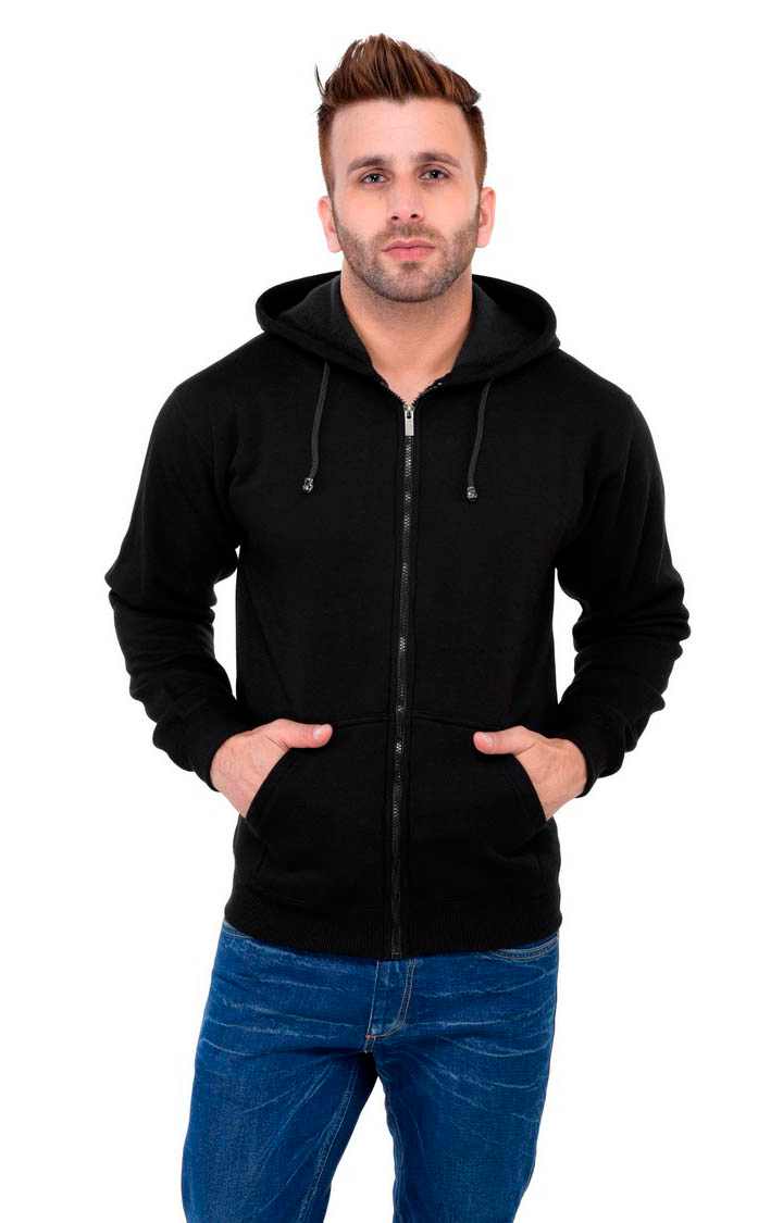 Weardo | Men's Black Polycotton Solid Hoodies