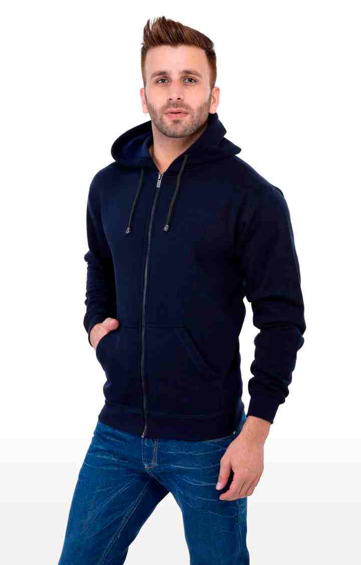 Men's Blue Polycotton Solid Hoodies