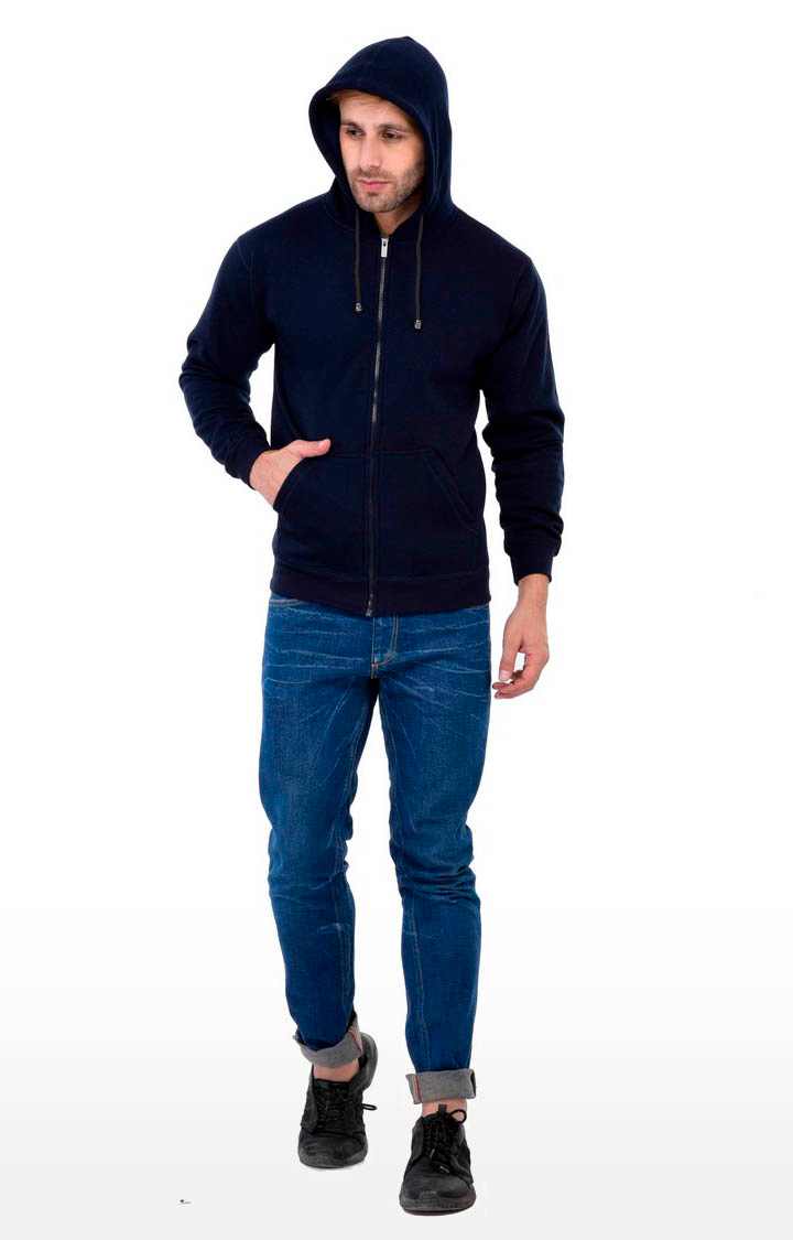 Men's Blue Polycotton Solid Hoodies