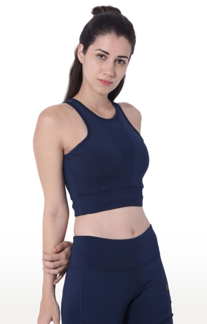 Women's Biker Moto Navy Blue Activewear Tank Top