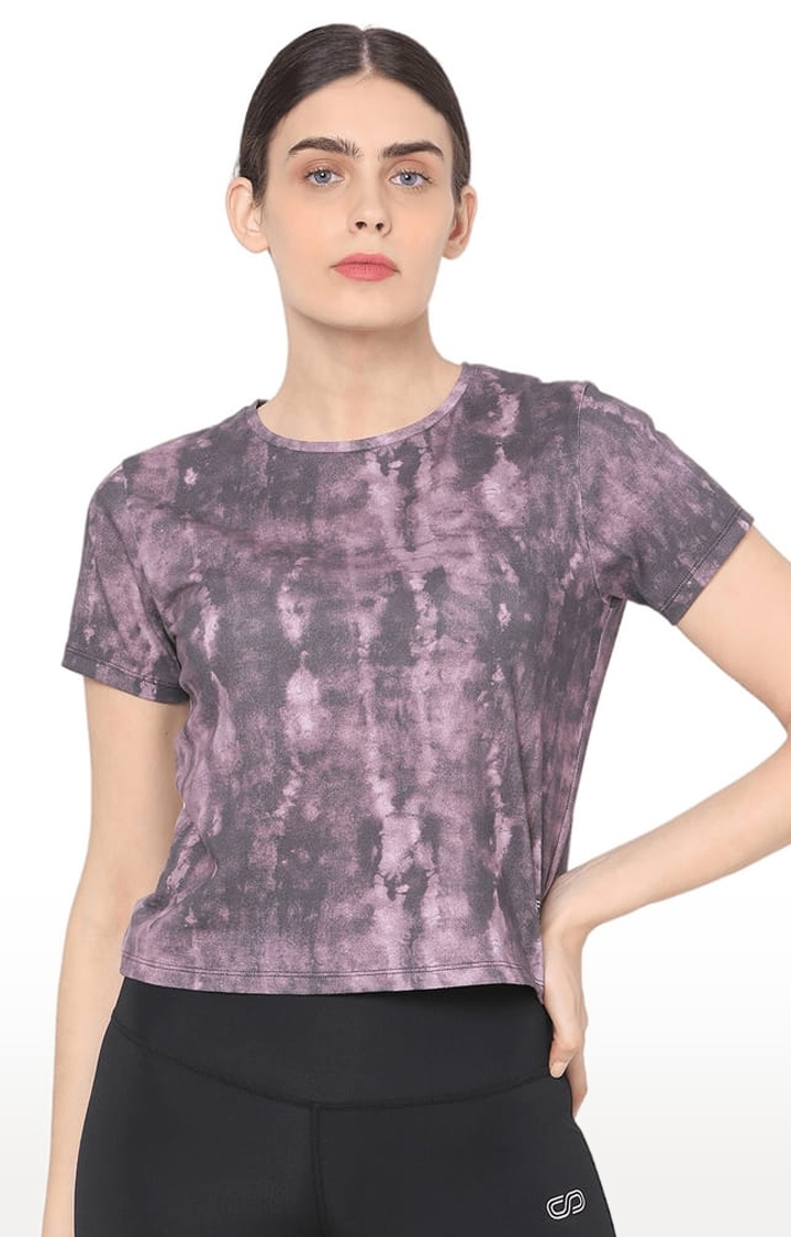 Women's Purple Tie Dye Polyester Tie Dye Activewear T-Shirt