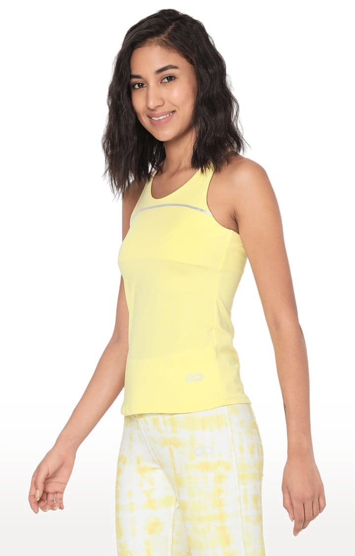 Women's Candy Floss Yellow Polyester Solid Activewear Tank Top
